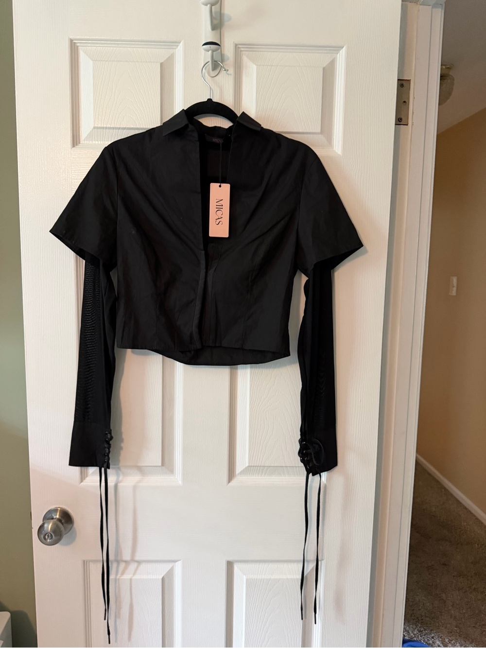 MIGS Black Layered Long-Sleeve Button Down Crop Shirt
